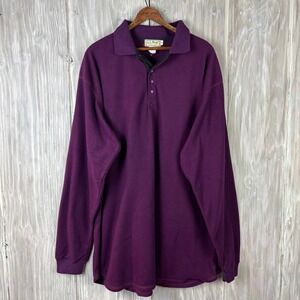 LL Bean Mens Henley Fleece Pullover Purple XL Tall Collar Snap Neck USA Vintage